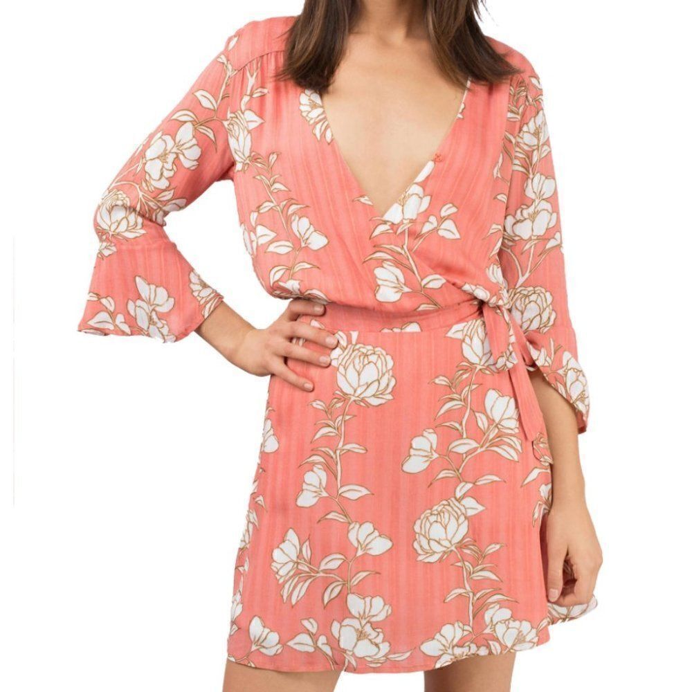 MINKPINK Lovina Floral Wrap Dress Coral